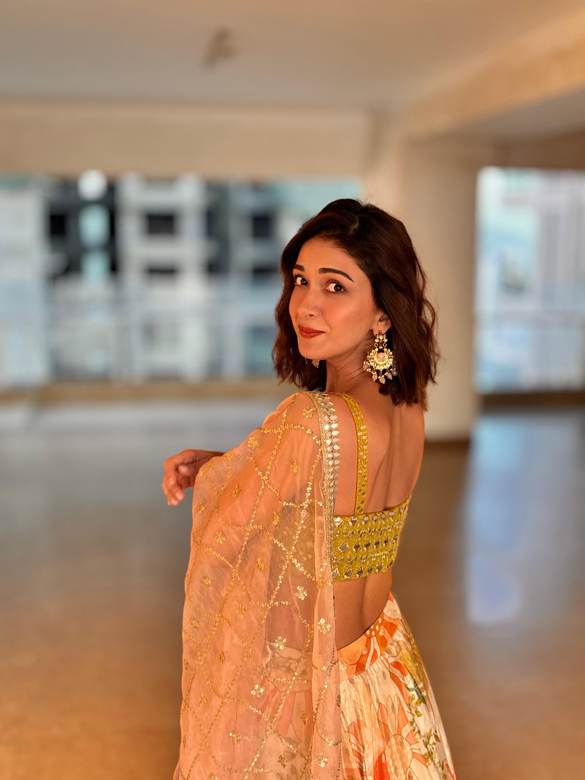 Yellow Mirrored Floral Lehenga