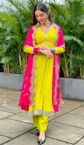 Yellow and Pink Anarkali