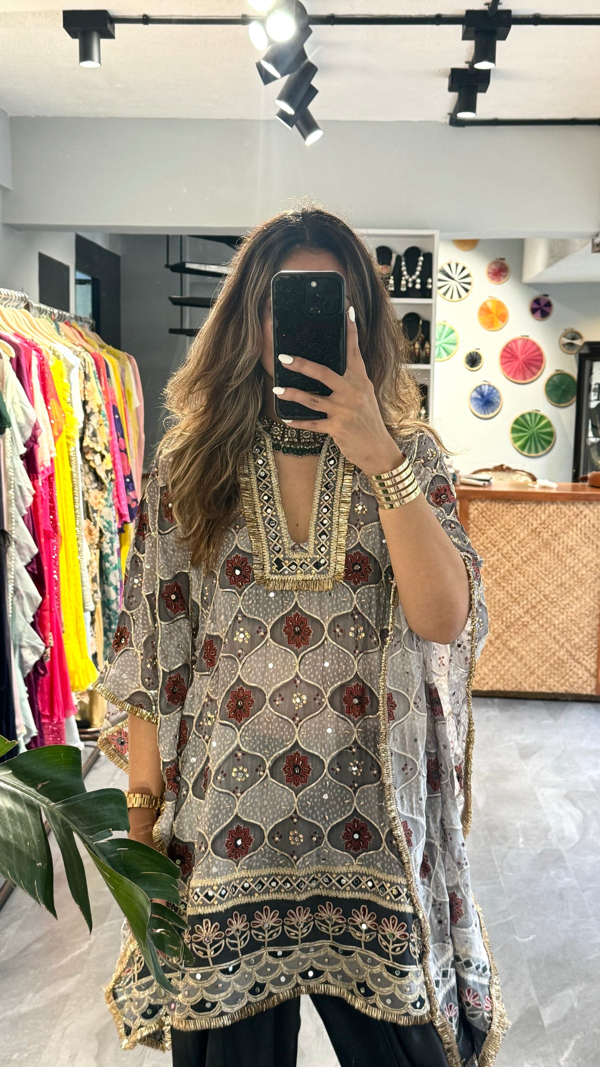 Grey Printed Kaftan Set