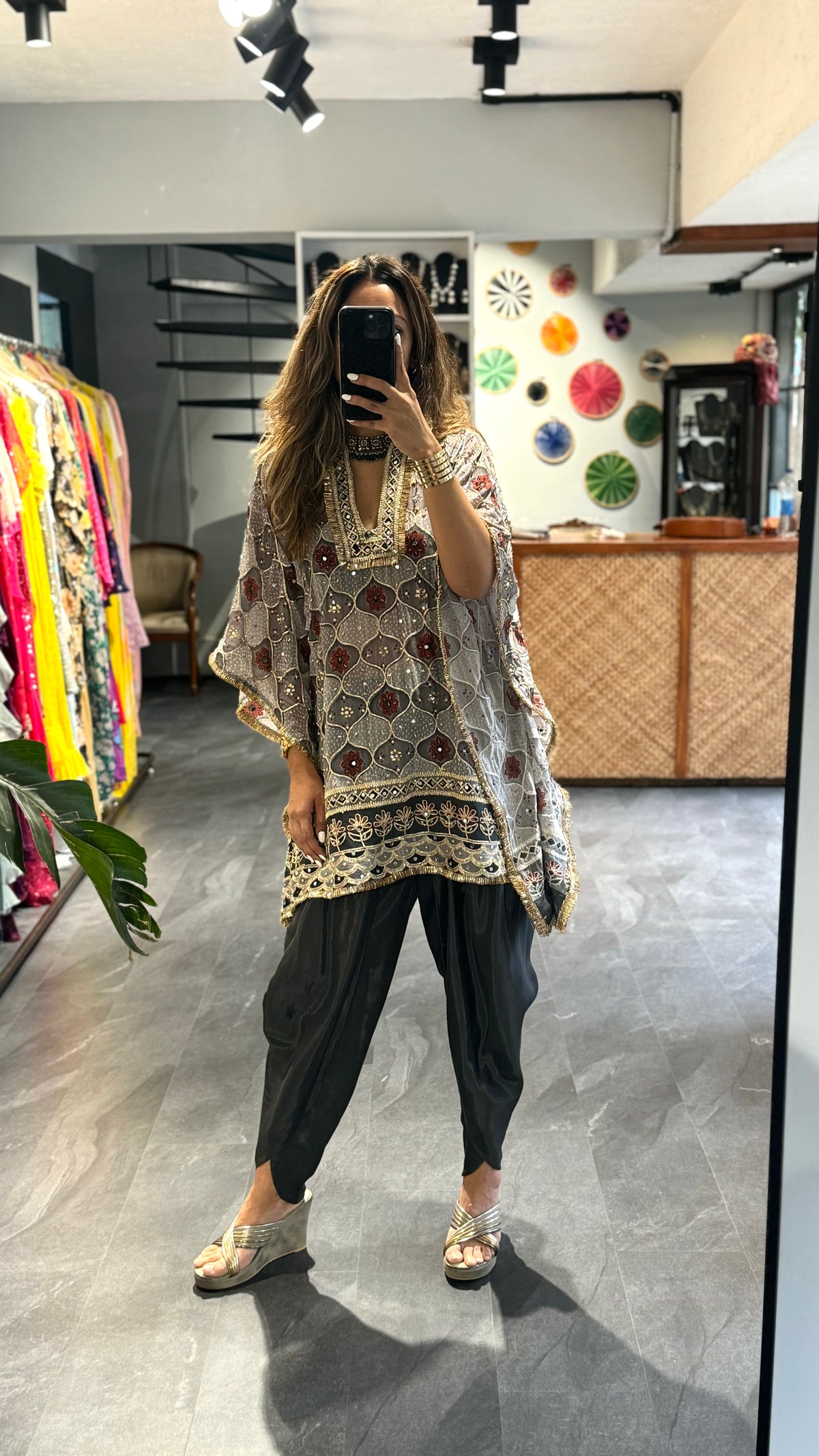 Grey Printed Kaftan Set